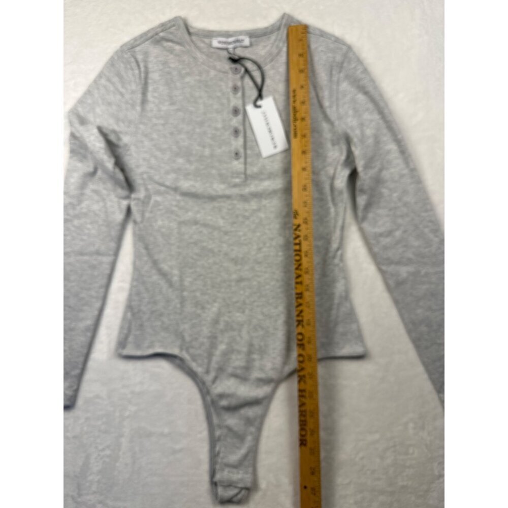 WeWoreWhat Womens Henley Bodysuit Gray Sz M Ribbed Long-Sleeve Comfy Stretch NWT - Picture 7 of 11